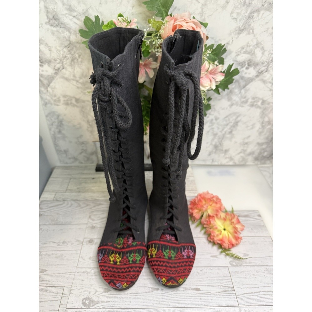 Festival Fabric Lace up Boots by Siamese Dream Handmade Thailand Size 7.5 NWOT - Picture 16 of 16